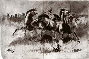 Cary, William Untitled sketch of wild horses France oil painting artist